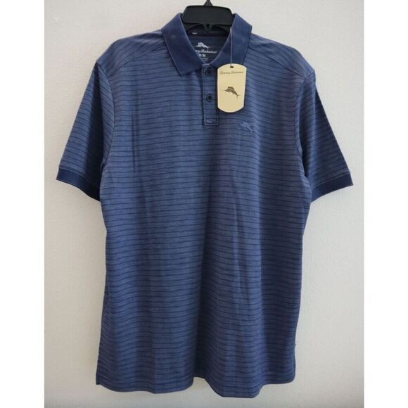 Tommy Bahama ST226446RS Men’s Sz Medium Island Navy Striped S/S Polo Shirt - Picture 1 of 8
